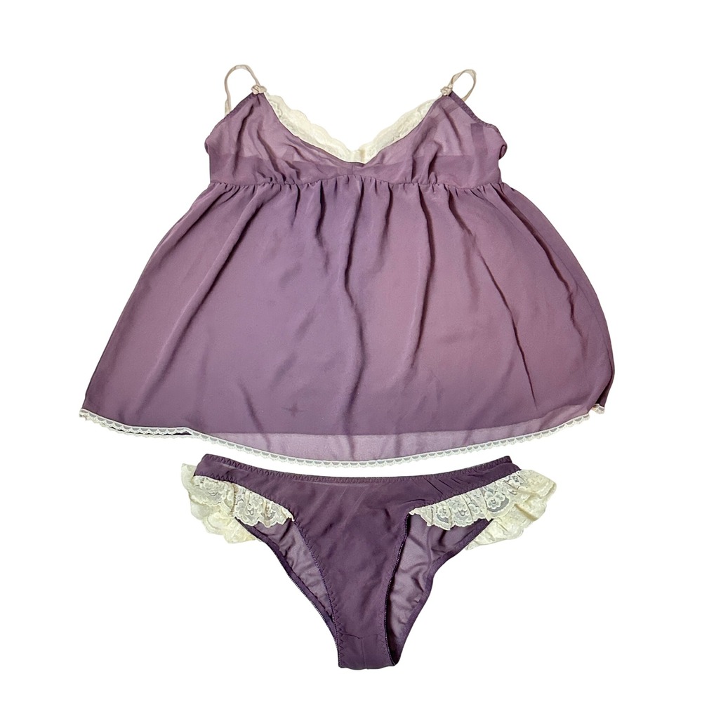 Vintage Y2K Victorias Secret Plum  Lace Trim Babydoll Camisole  2pc set sleep